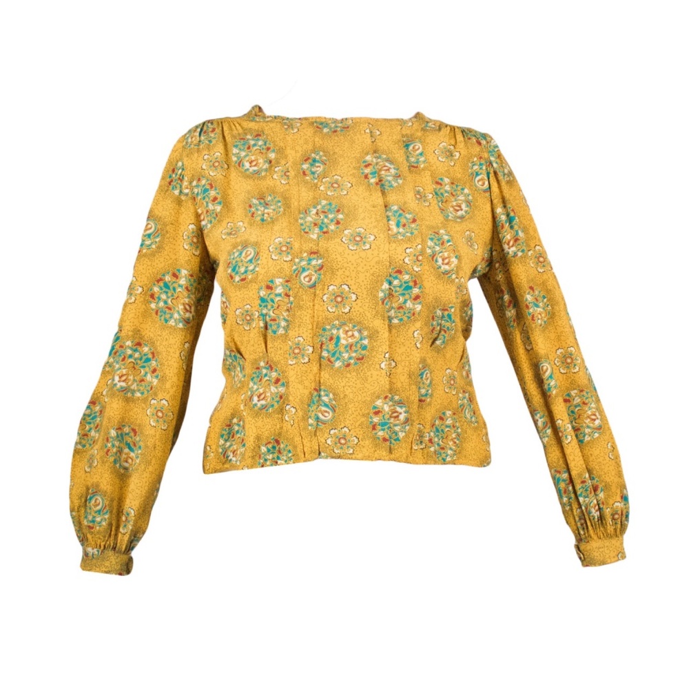 Vintage 1940’s Mustard Yellow Print Rayon Blouse